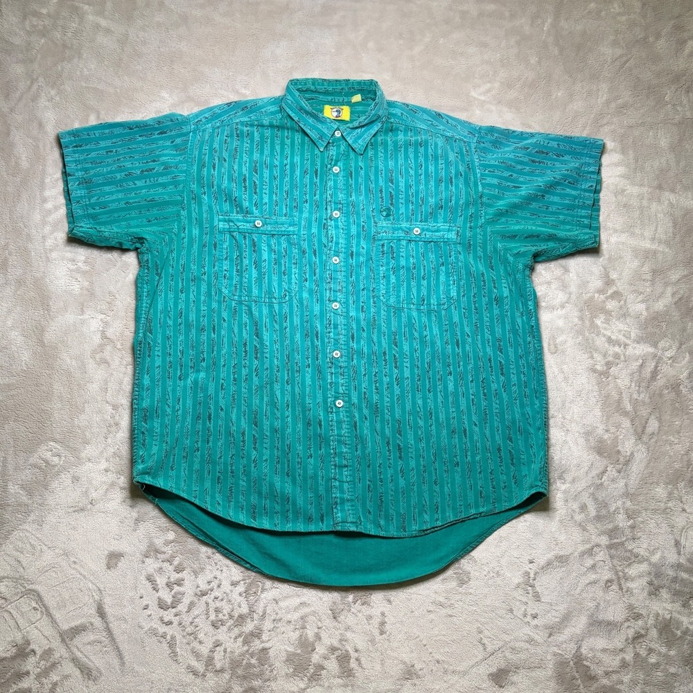 Vtg Duck Head Button Down Shirt Mens L Green Striped Pockets Outdoor 90s Preppy